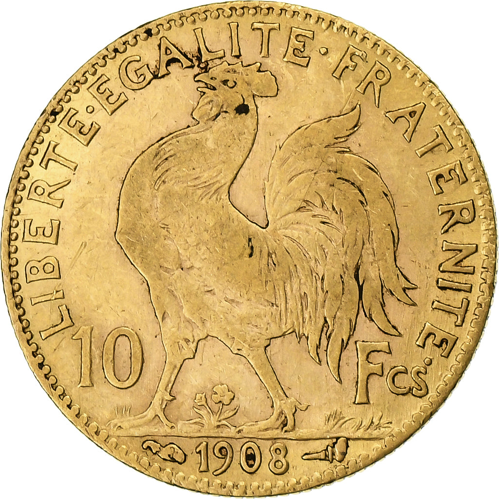 Francia, 10 Francs, Marianne, 1908, Paris, Oro, BB+, Gadoury:1017, Le