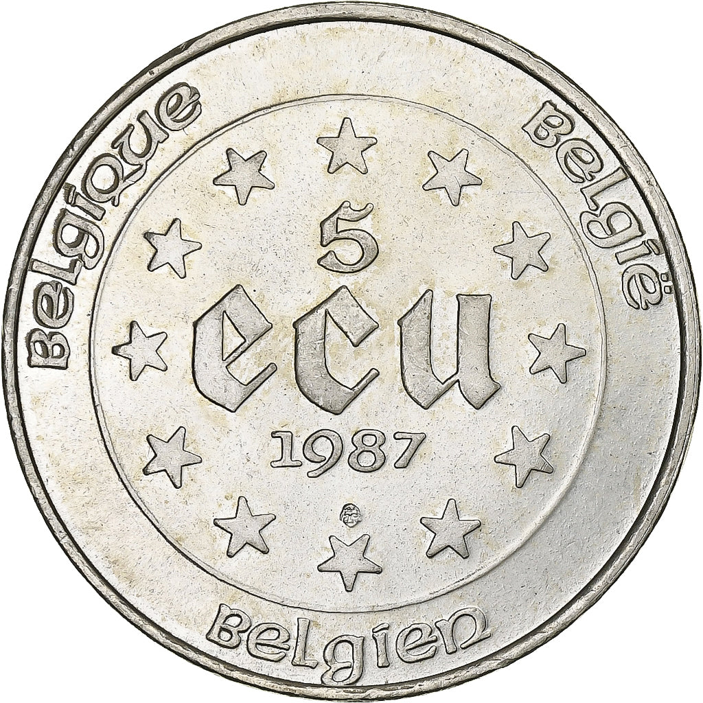 Belgium, 5 Ecu, 1987, Silver, AU(50-53), KM:166