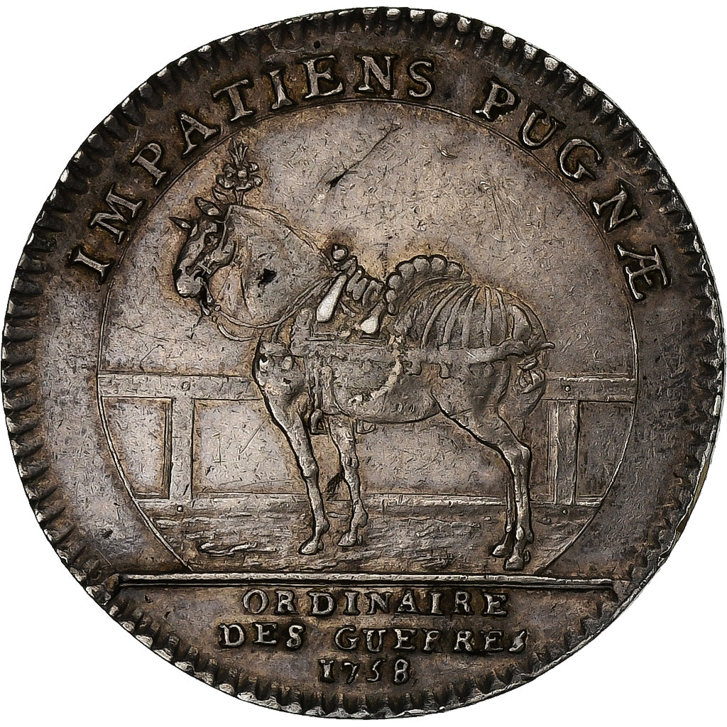 França, Token, Luís XV, Ordinaire des Guerres, 1758, Prata, AU(50-53)