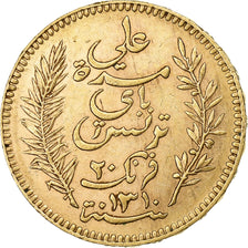 Tunisia, Ali Bey, 20 Francs, 1892, Paris, Gold, AU(50-53), Lecompte:444, KM:227