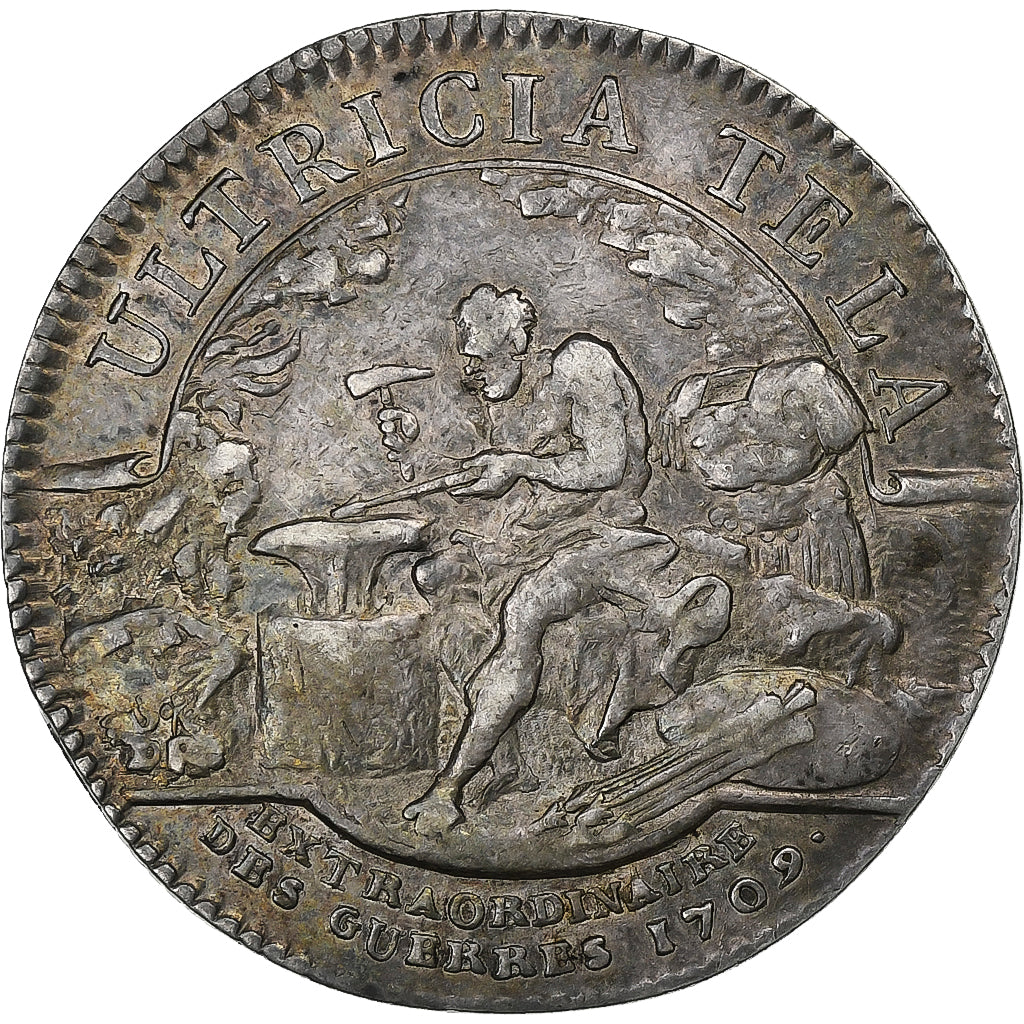França, Token, Luís XIV, Extraordinaire des Guerres, 1709, Prata, AU(50-53)