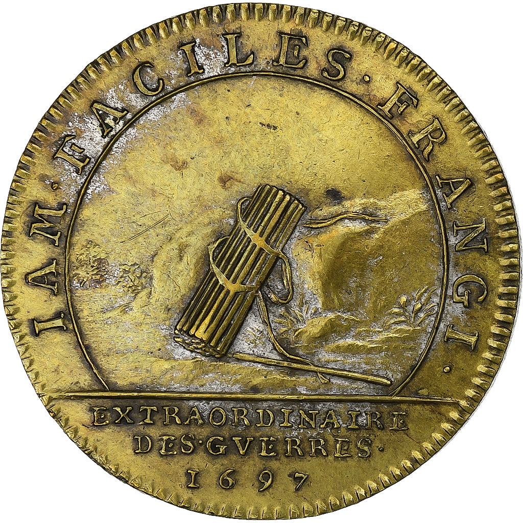 France, Jeton, Louis XIV, Extraordinaire des Guerres, 1697, Laiton, TTB+