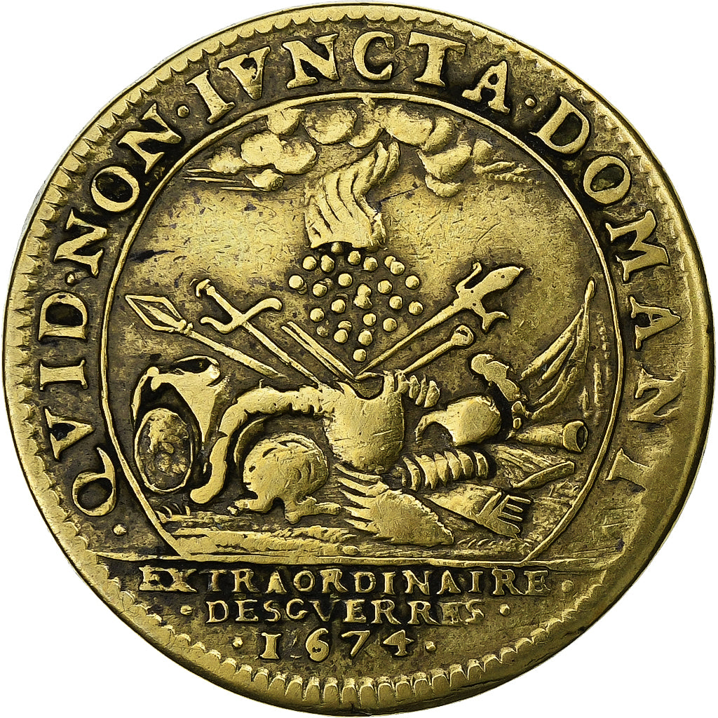 França, Token, Louis XIV, Extraordinaire des Guerres, 1674, Latão, EF(40-45)
