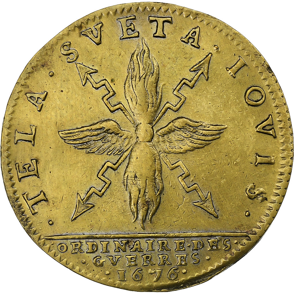 Francia, zeton, Louis XIV, Ordinaire des Guerres, 1676, Latón, MBC