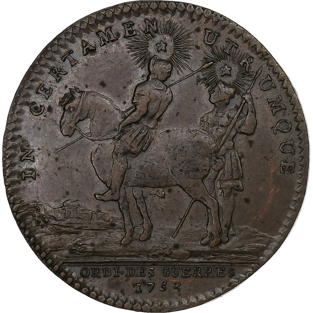 France, Token, Louis XV, Ordinaire des Guerres de 1733, 1733, Copper, AU(50-53)