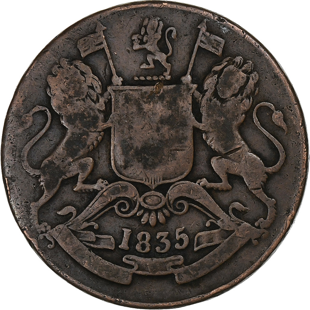 INDIA-BRITISH, 1/2 Anna, 1835, Kupfer, S, KM:447.1