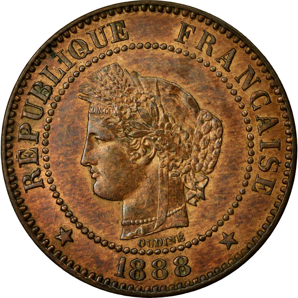 Moneta, Francia, Cérès, 2 Centimes, 1888, Paris, SPL-, Bronzo, Gadoury:105