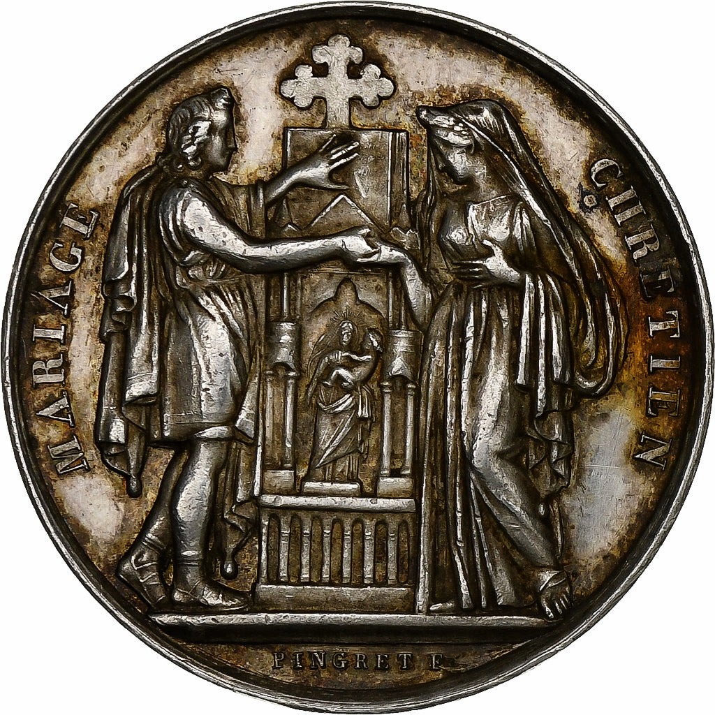 France, Médaille, Mariage Chrétien, 1856, Argent, Pingret, SUP
