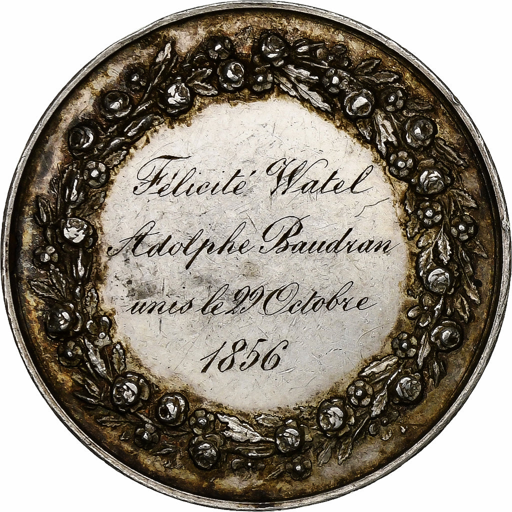 France, Médaille, Mariage Chrétien, 1856, Argent, Pingret, SUP