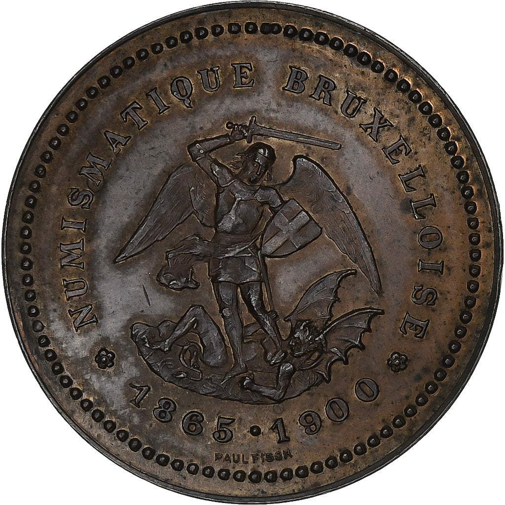 Bélgica, medalha, Edouard van den Broeck, Numismatique Bruxelloise, 1900