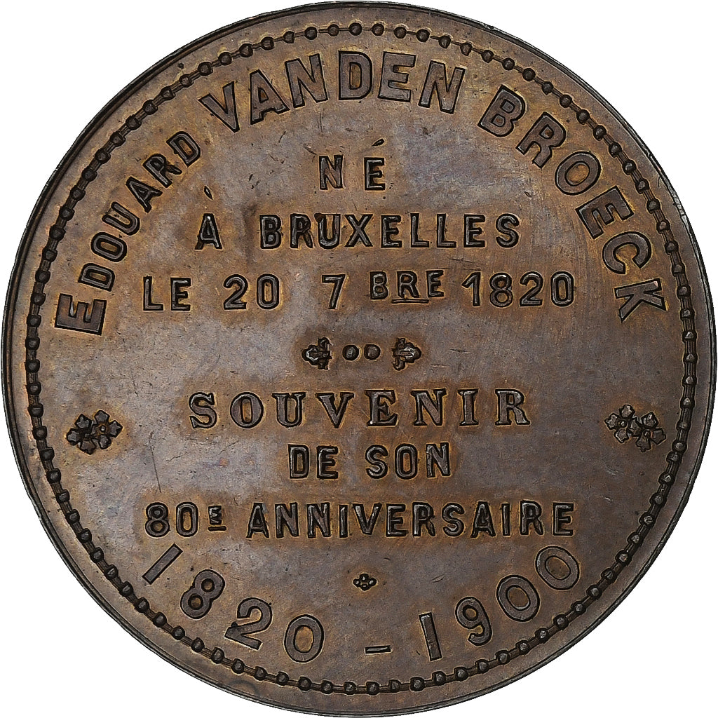 Bélgica, medalha, Edouard van den Broeck, Numismatique Bruxelloise, 1900