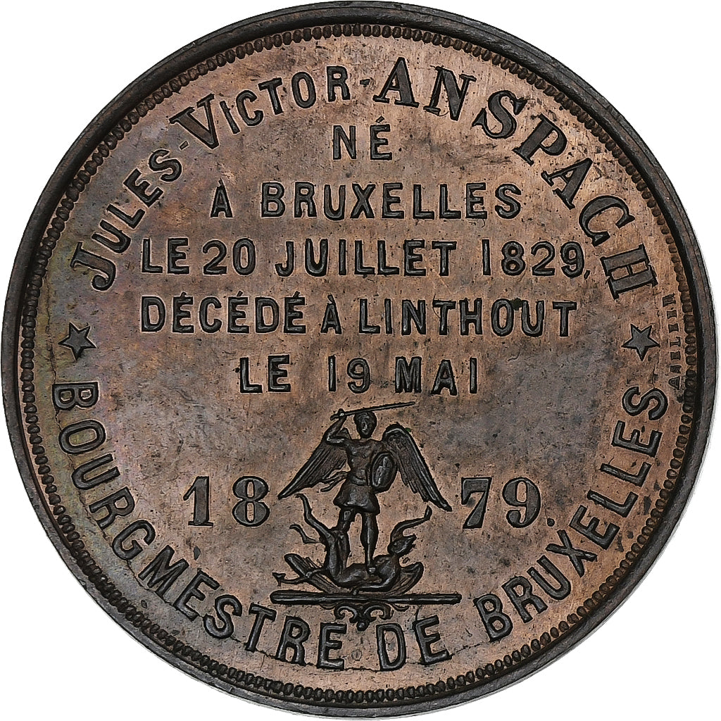 Belgien, Medaille, Jules Victor Anspach, Bourgmestre de Bruxelles, 1879, Copper