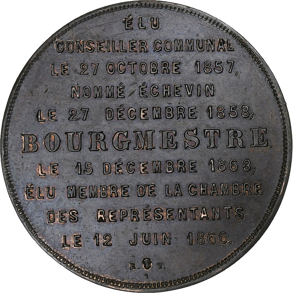 Bélgica, medalha, Jules Victor Anspach, Bourgmestre de Bruxelles, 1879, Cobre