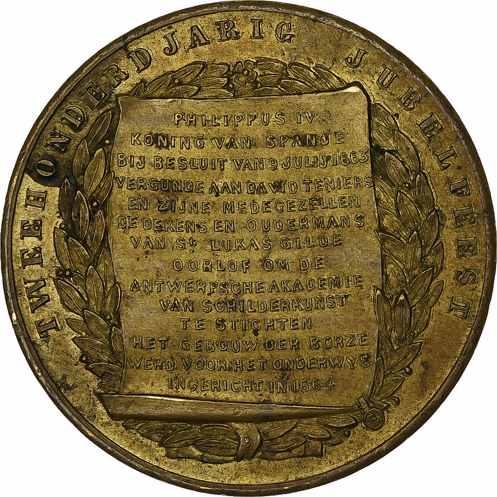 Bélgica, medalha, Philippe IV, Jubilé, 200 Ans, 1864, Cobre Dourado, EF(40-45)