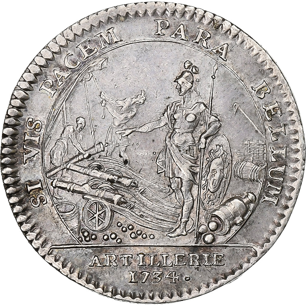 Frankrijk, Token, Louis XV, Artillerie, 1734, Zilver, ZF+, Feuardent:791