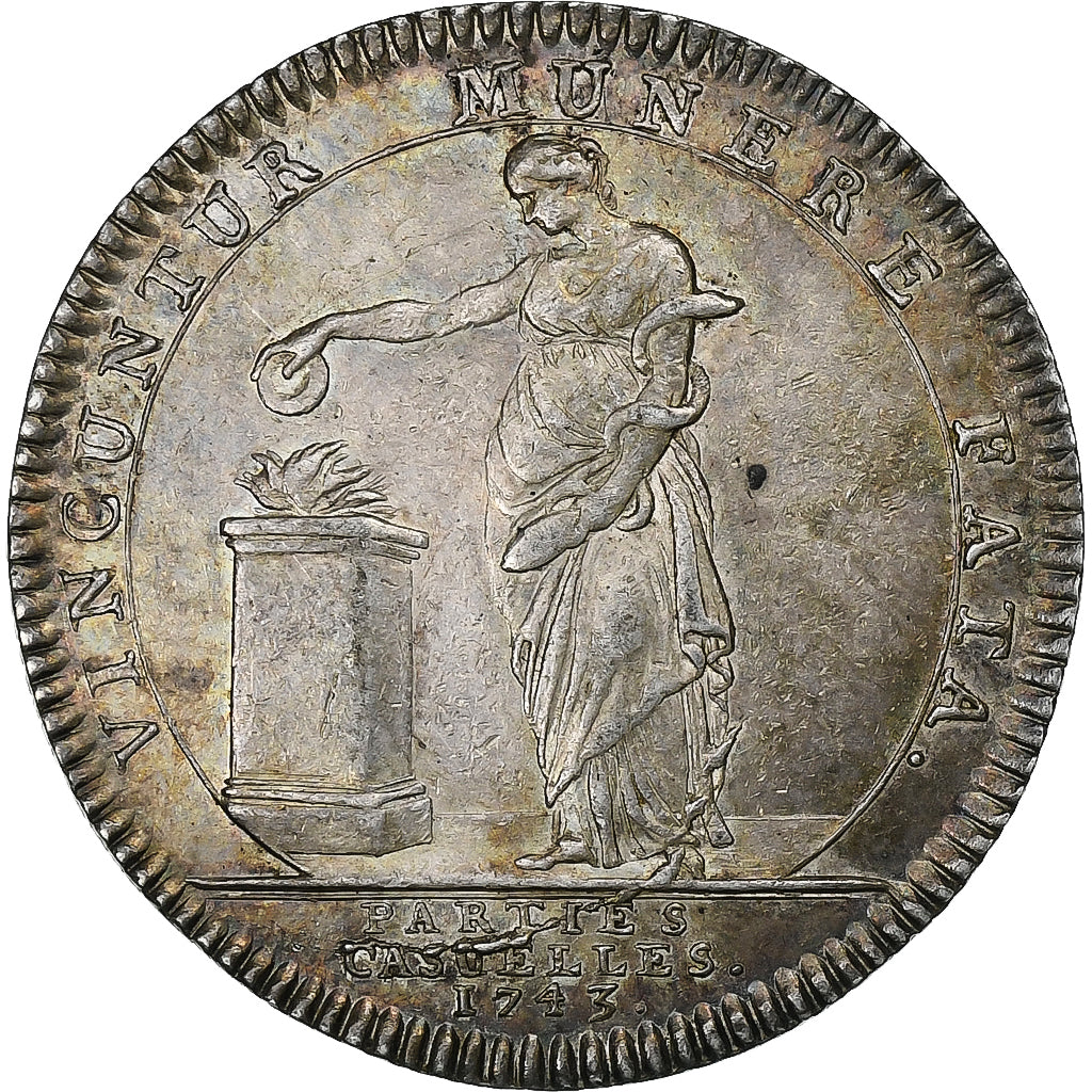 France, Token, Louis XV, Parties et revenus casuels, 1743, Silver, AU(55-58)