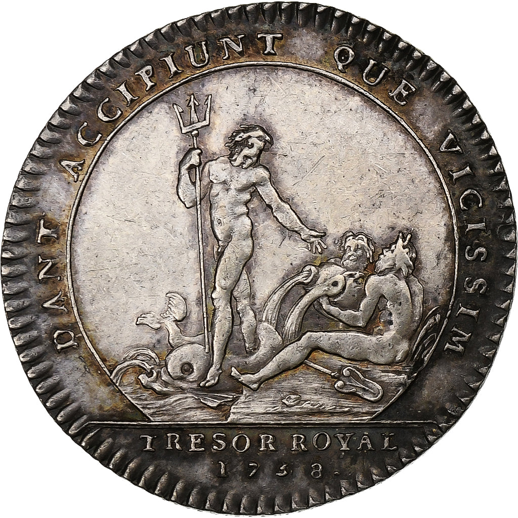 France, Jeton, Louis XV, Trésor Royal, 1758, Argent, Roettiers fils, TTB+