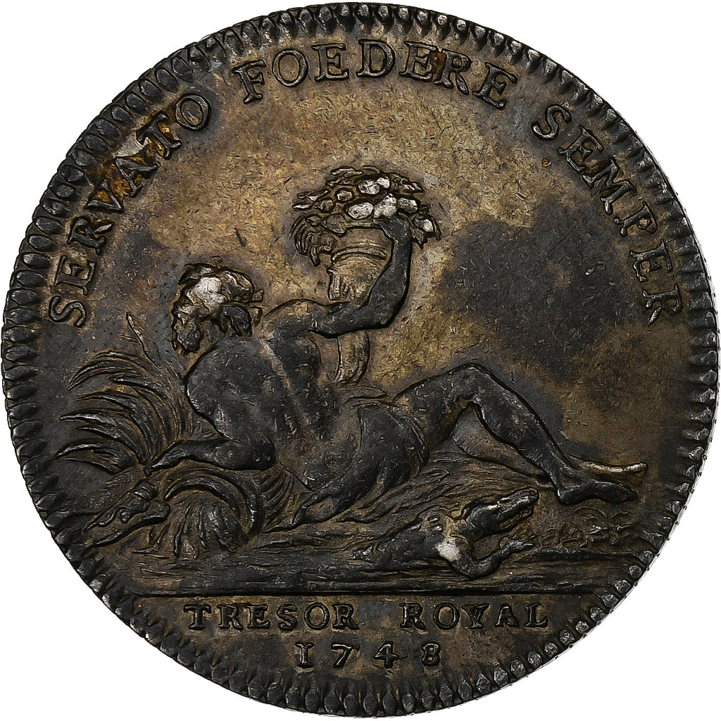 Francia, zeton, Louis XV, Trésor Royal, 1748, Plata, MBC+, Feuardent:2074 buste