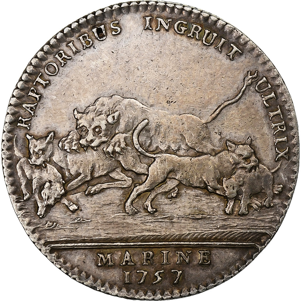 Francia, ficha, Louis XV, Marine, Galères Royales, 1757, Argento, BB+