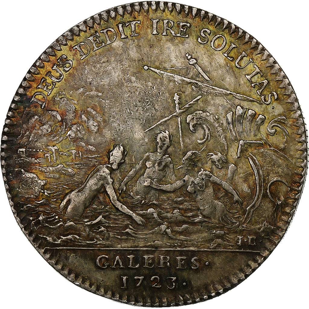 France, Token, Louis XV, Marine, Galères Royales, 1723, Silver, AU(50-53)