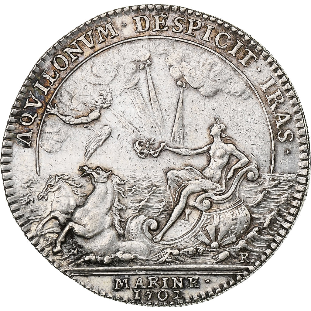 Francia, zeton, Louis XIV, Marine, Galères Royales, 1702, Plata, EBC