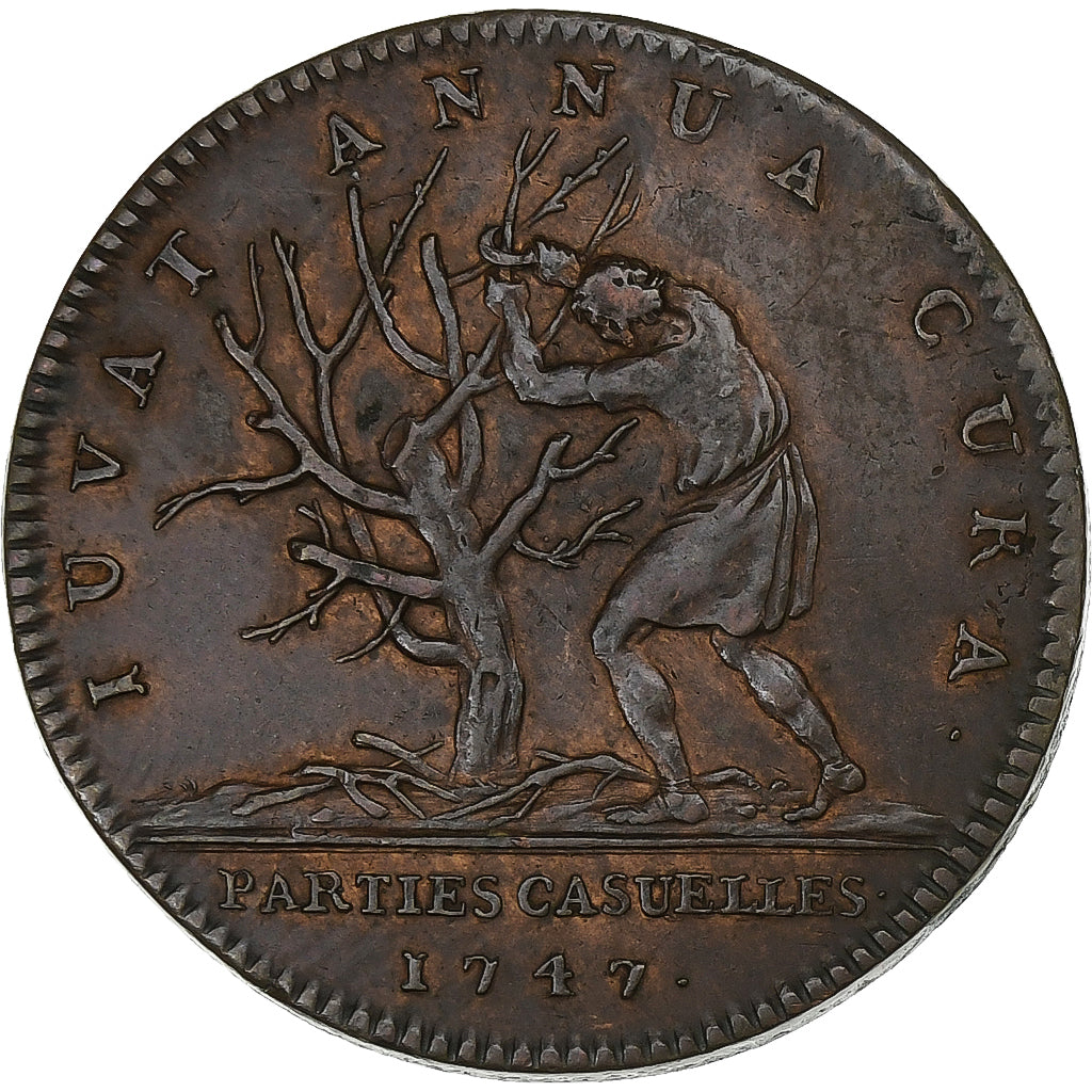 France, Token, Louis XV, Parties et Revenus Casuels, 1747, Copper, AU(55-58)
