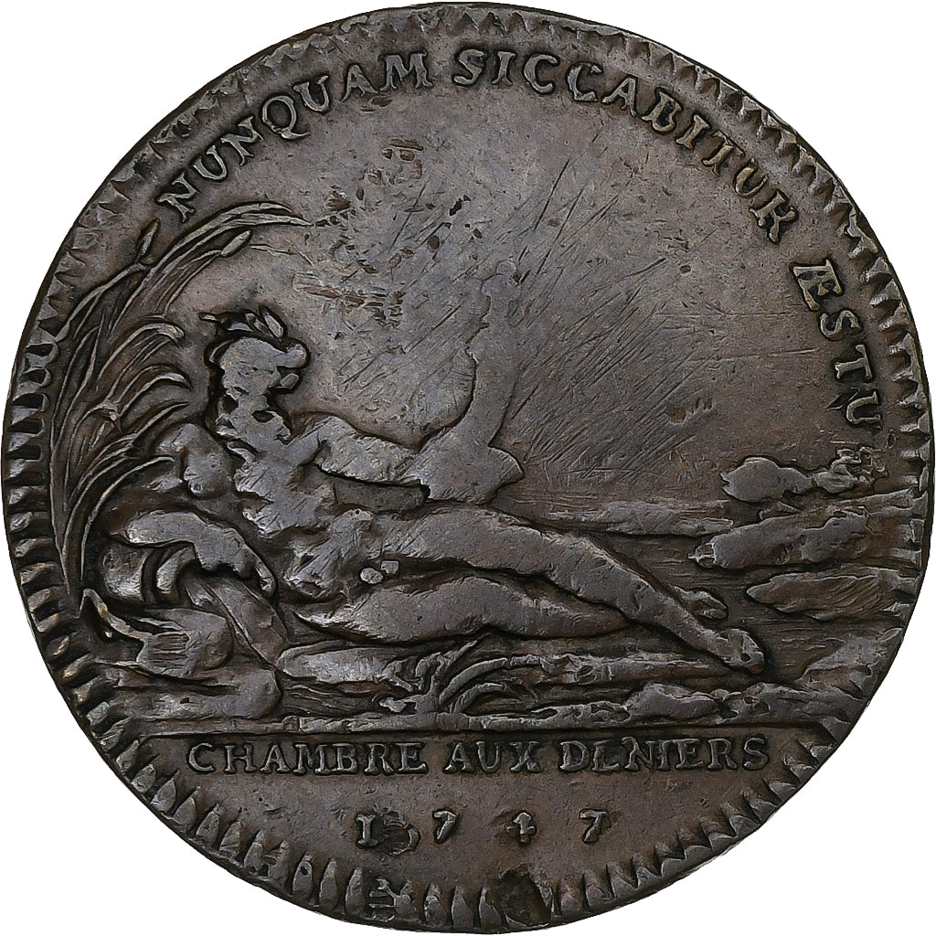 France, Jeton, Louis XV, Chambre aux Deniers, 1747, Cuivre, TTB, Feuardent:2519
