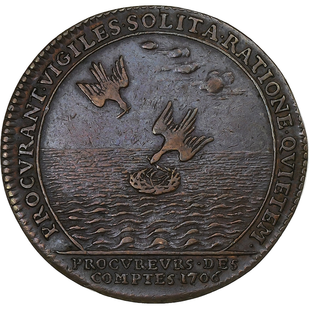 France, Jeton, Louis XIV, Justice, Procureurs des Comptes, 1706, Cuivre, SUP