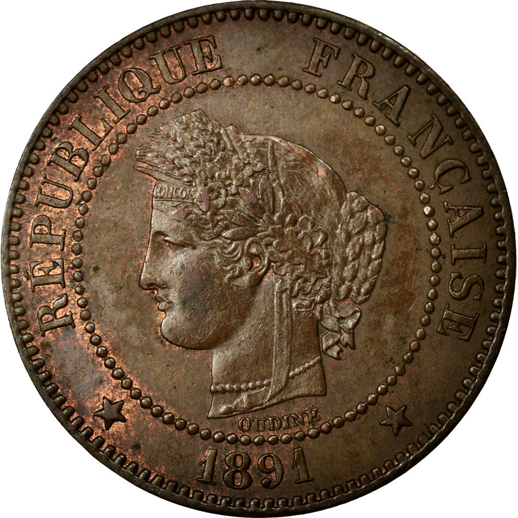 Munten, Frankrijk, Cérès, 2 Centimes, 1891, Paris, PR, Bronze, Gadoury:105