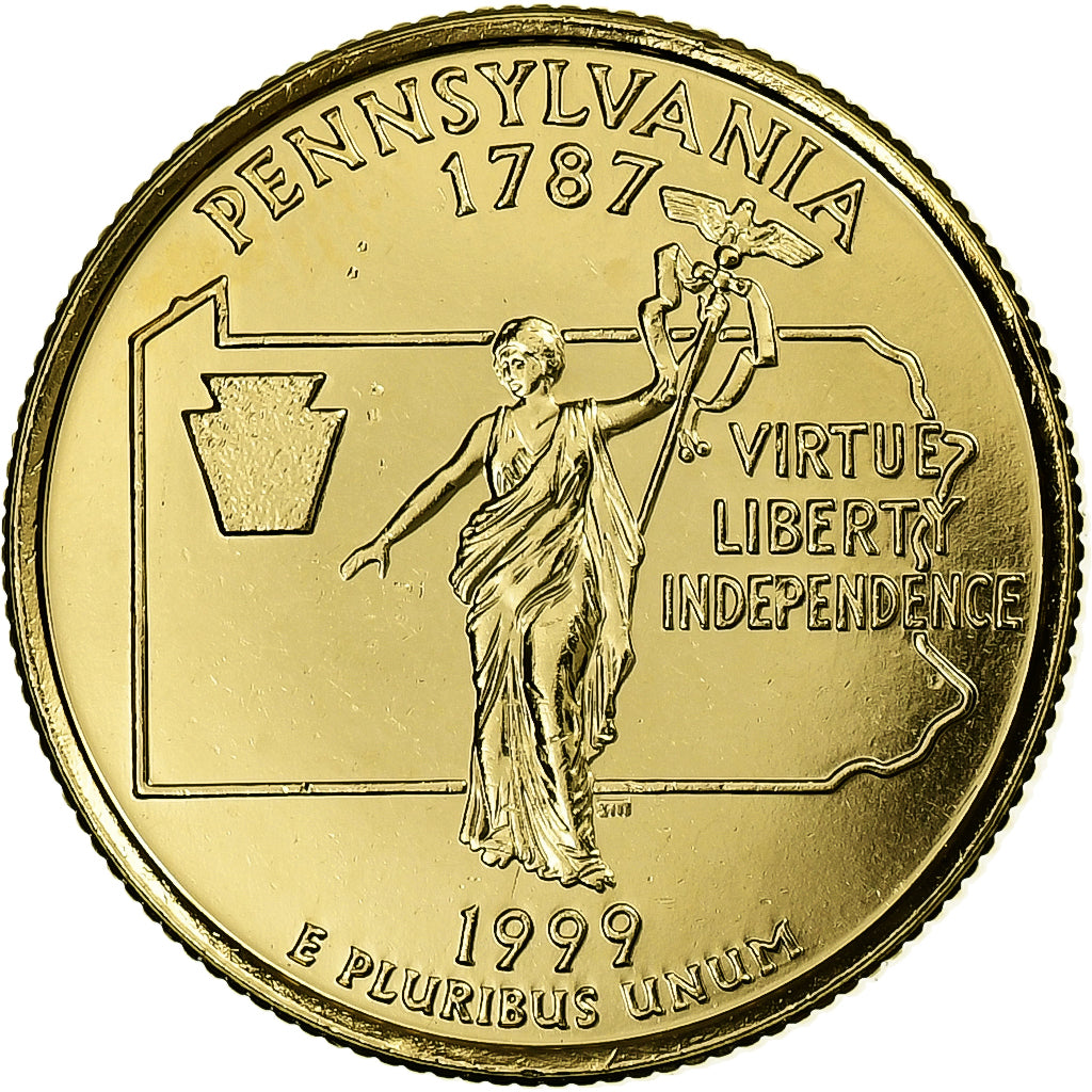 Francia, medaglia, Quarter Dollar, Pennsylvania, 1999, Rame dorato, FDC