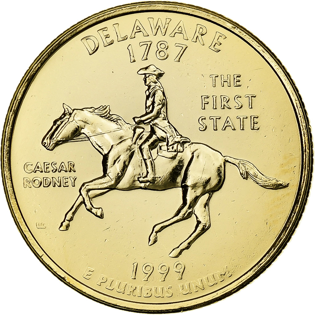 Francia, medaglia, Reproduction du Quarter Dollar, Delaware, 1999, Rame dorato
