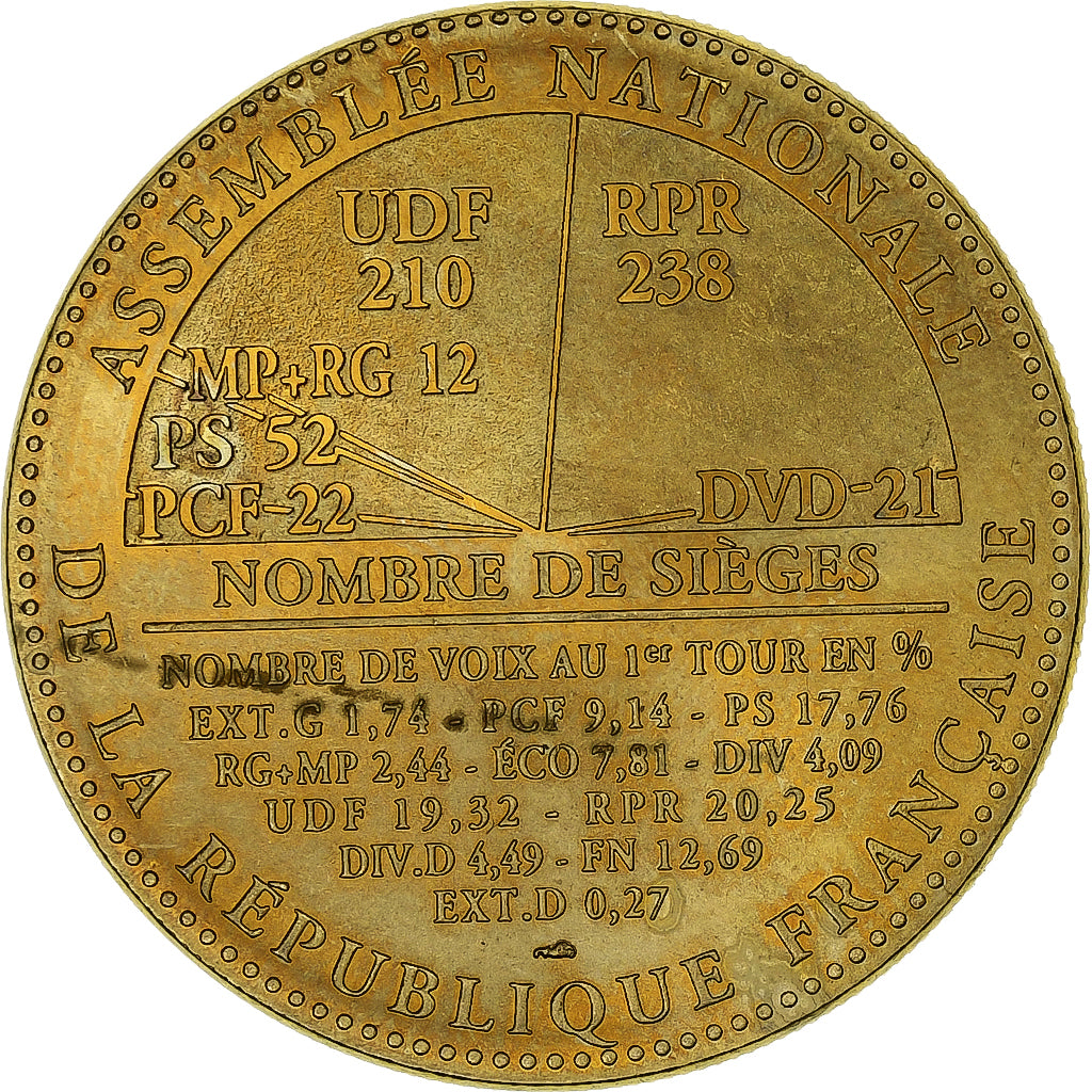Francia, medaglia, Elections Législatives, Assemblée Nationale, 1993, Doratura