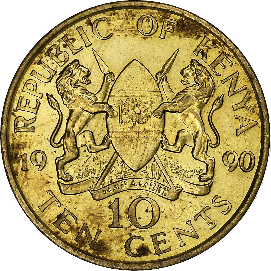Coin, Kenya, 10 Cents, 1990, British Royal Mint, AU(50-53), Nickel-brass, KM:18