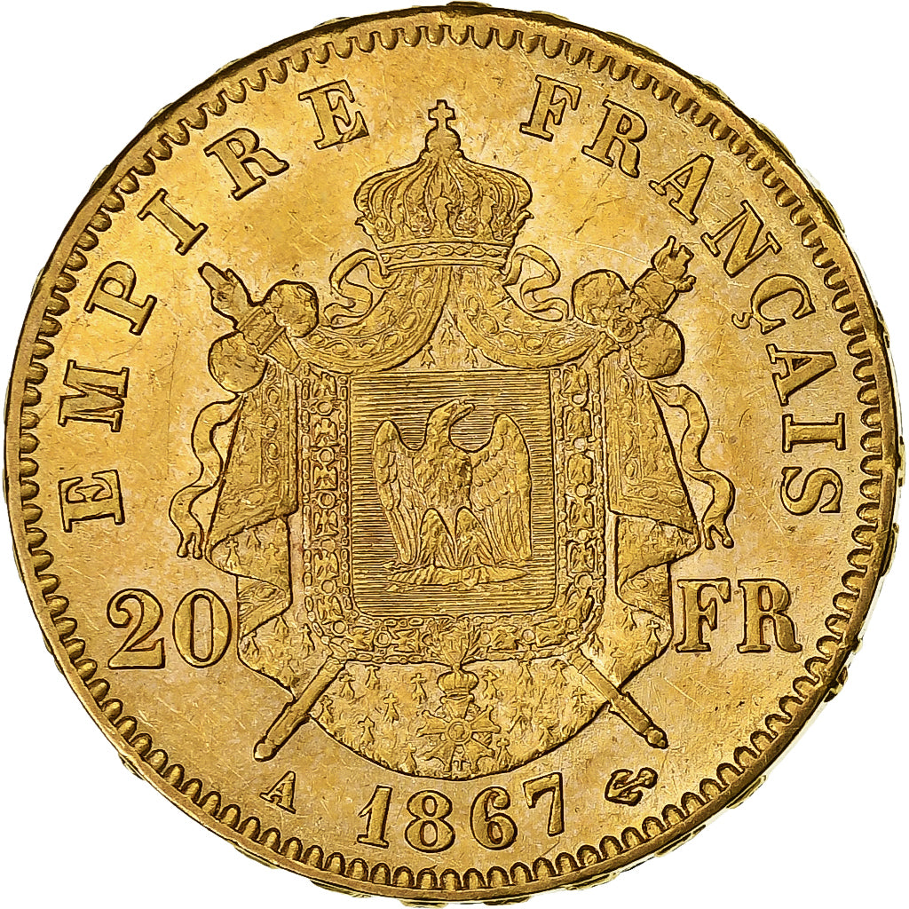 Francia, Napoleon III, 20 Francs, Napoléon III, 1867, Paris, Oro, SPL-