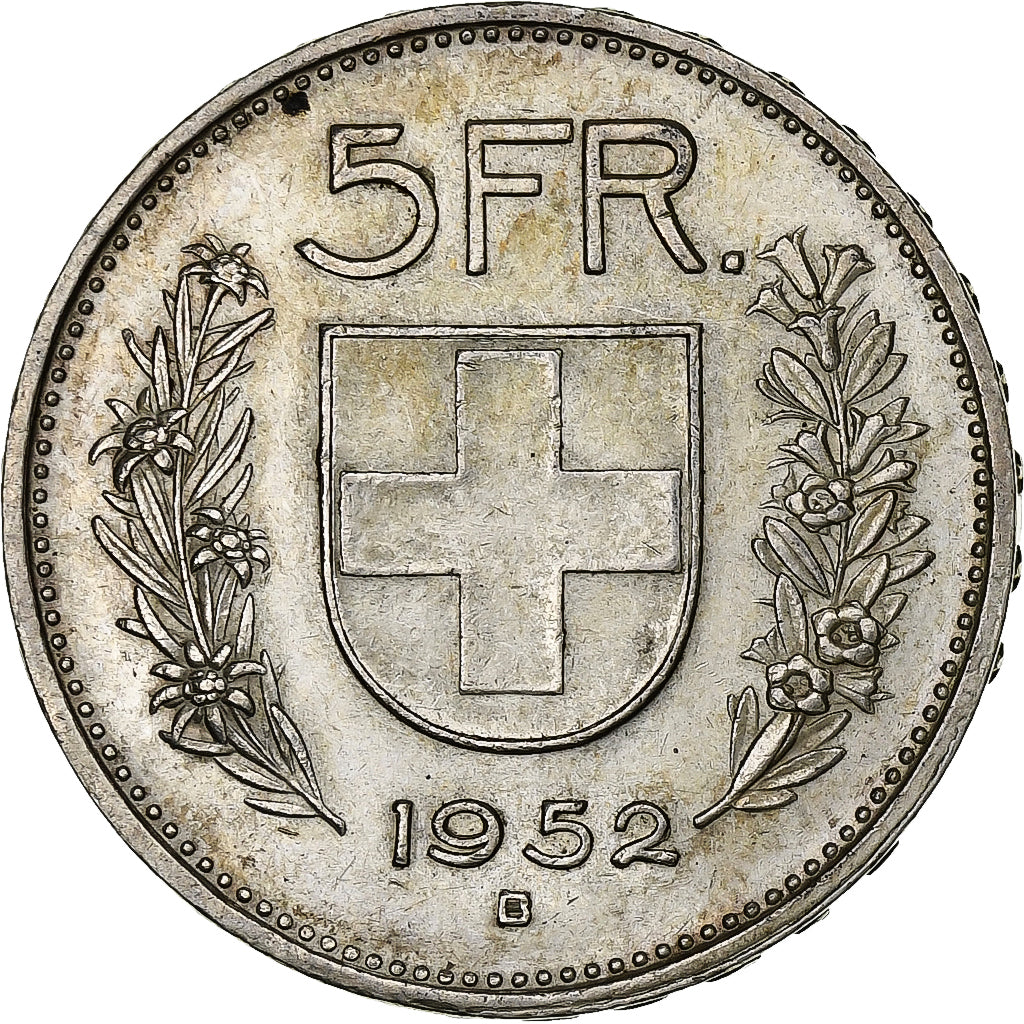 Switzerland, 5 Francs, 1952, Bern, Silver, AU(50-53), KM:40