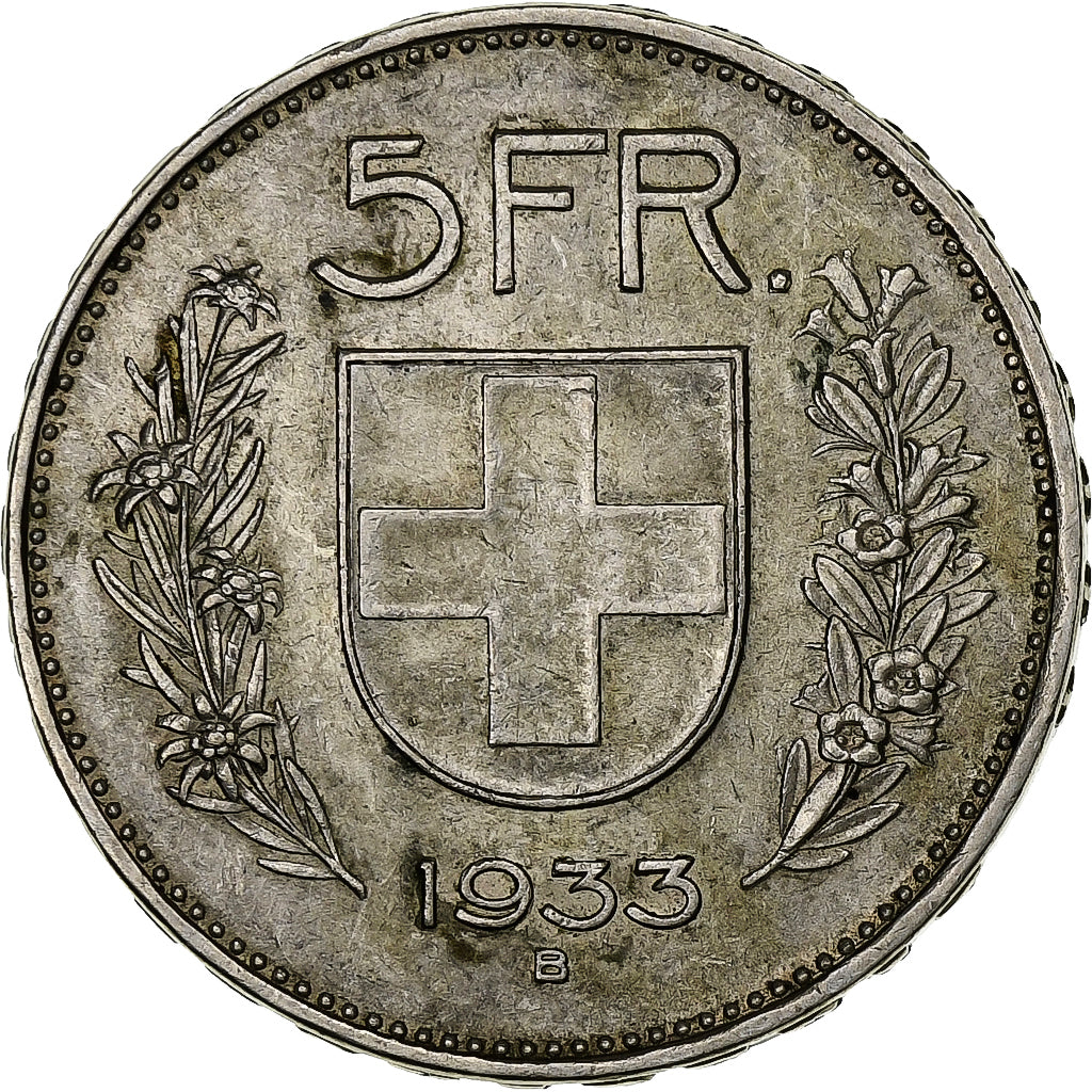 Suiza, 5 Francs, 1933, Bern, Plata, EBC, KM:40