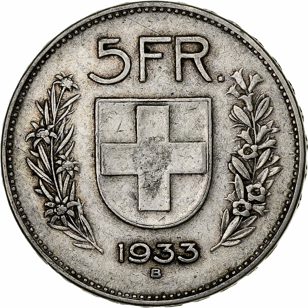 Switzerland, 5 Francs, 1933, Bern, Silver, EF(40-45), KM:40