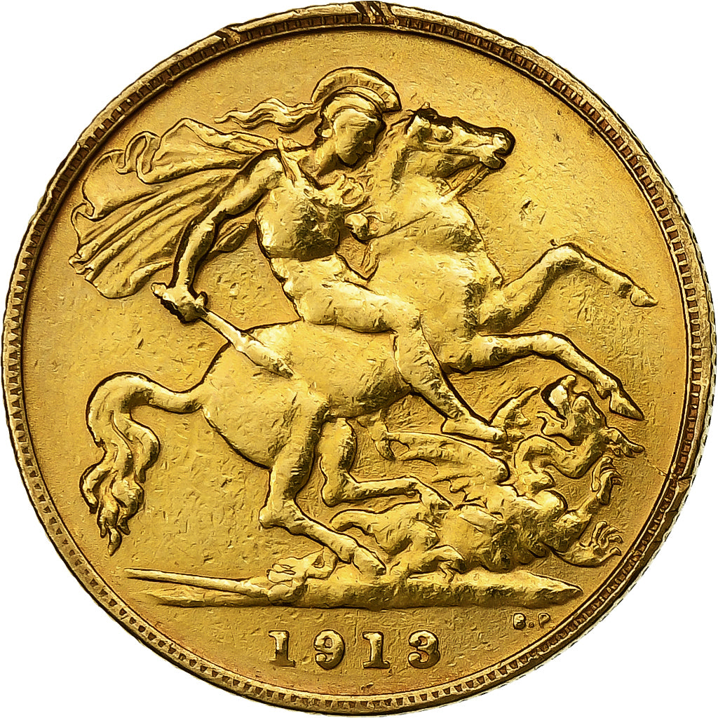 Great Britain, George V, 1/2 Sovereign, 1913, Gold, EF(40-45), KM:819