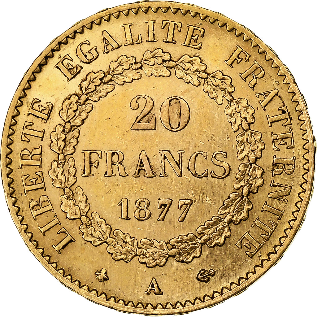 France, 20 Francs, Génie, 1877, Paris, Or, SUP, Gadoury:1063, KM:825