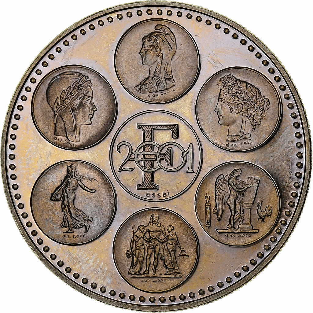 Francia, medaglia, Fin du cours légal du Franc, 2001, Rame-nichel, SPL+