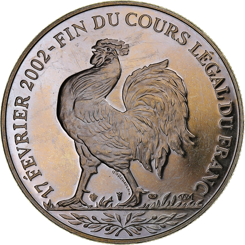 Francia, medaglia, Fin du cours légal du Franc, 2001, Rame-nichel, SPL+