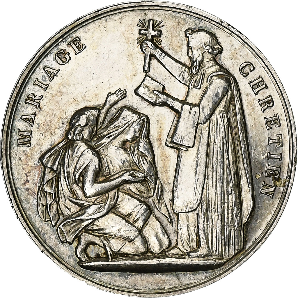 France, Medal, Religion, Mariage Chrétien, Silver, AU(55-58)