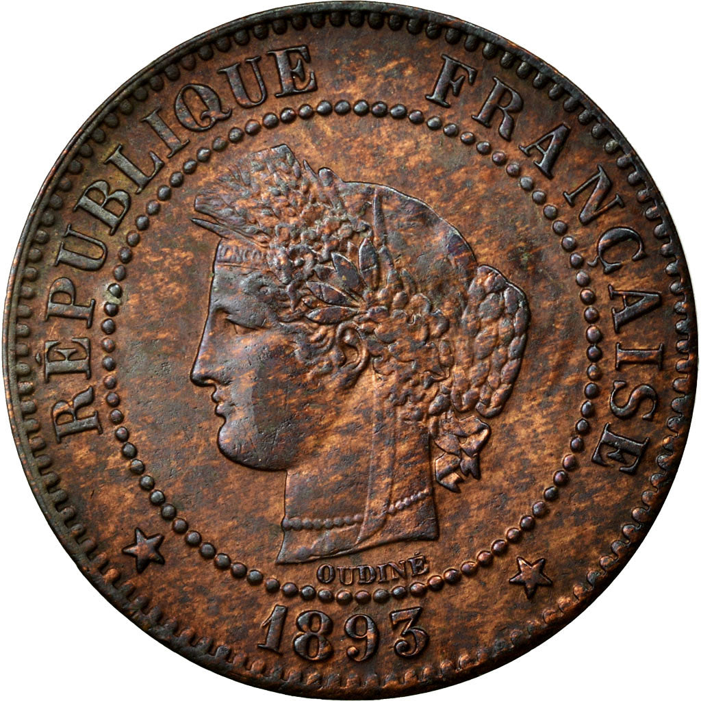 Munten, Frankrijk, Cérès, 2 Centimes, 1893, Paris, ZF+, Bronze, Gadoury:105