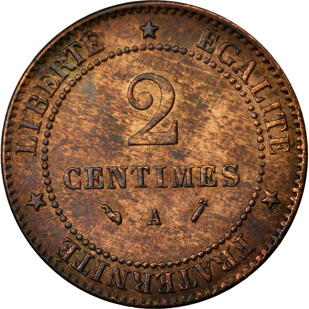 Munten, Frankrijk, Cérès, 2 Centimes, 1893, Paris, ZF+, Bronze, Gadoury:105