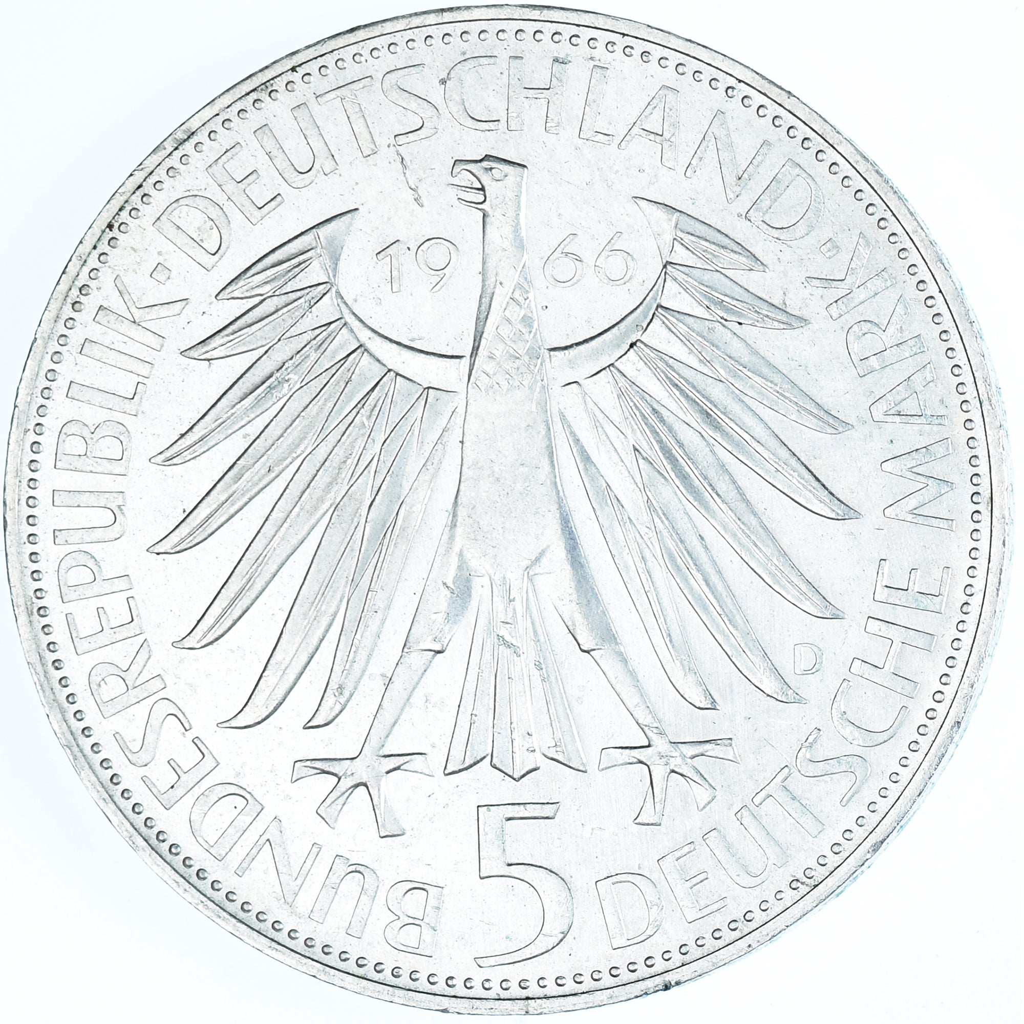Coin, GERMANY - FEDERAL REPUBLIC, 5 Mark, 1966, Munich, Germany, AU(55-58)