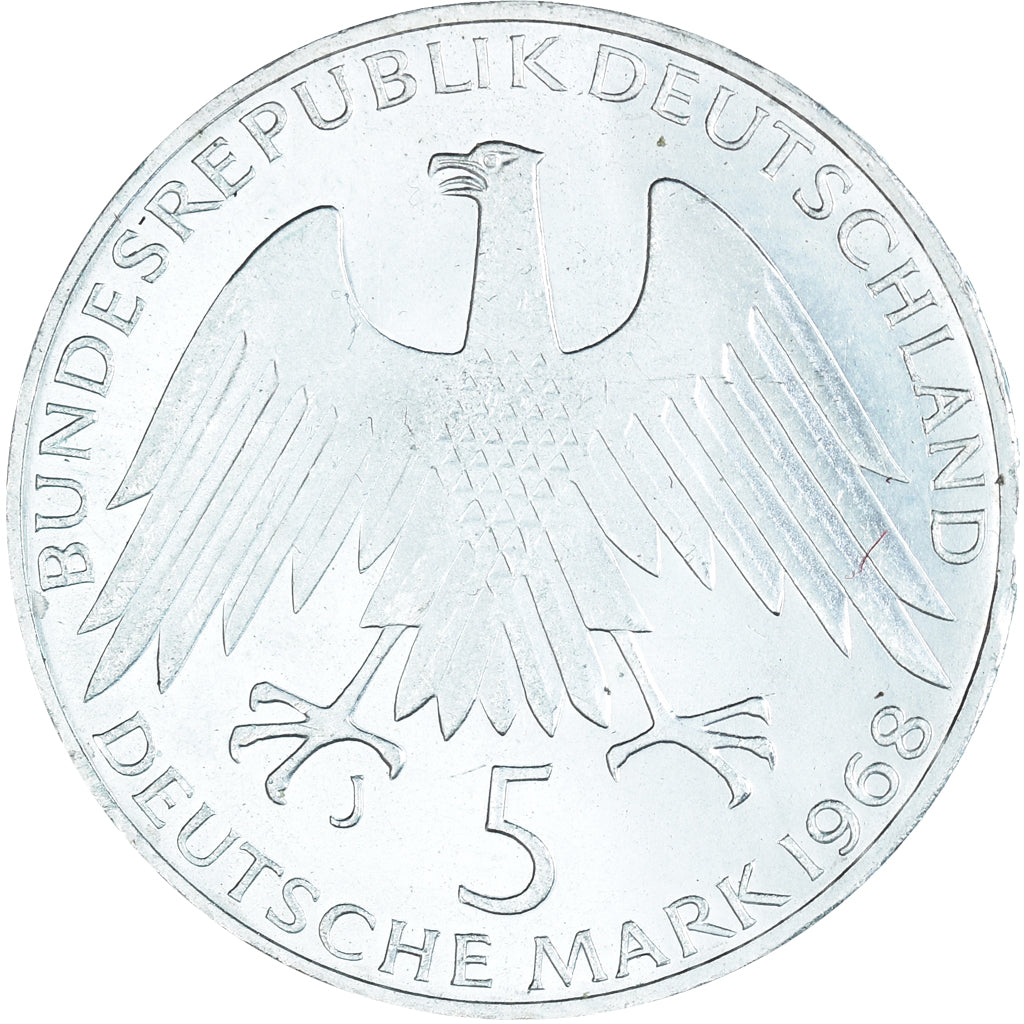Moeda, ALEMANHA - REPÚBLICA FEDERAL, 5 Mark, 1968, Hamburg, Germany, MS(60-62)