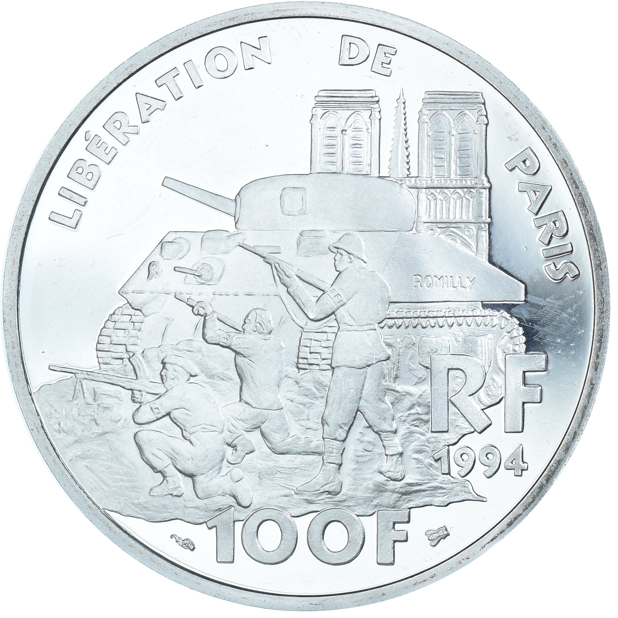 Munten, Frankrijk, Libération de Paris, 100 Francs, 1994, BE, UNC-, Zilver