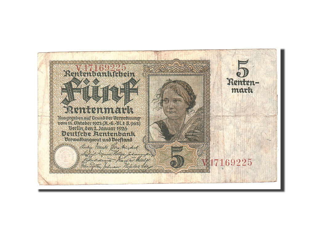 Banknote, Germany, 5 Rentenmark, 1926, 1926-01-02, KM:169, EF(40-45)