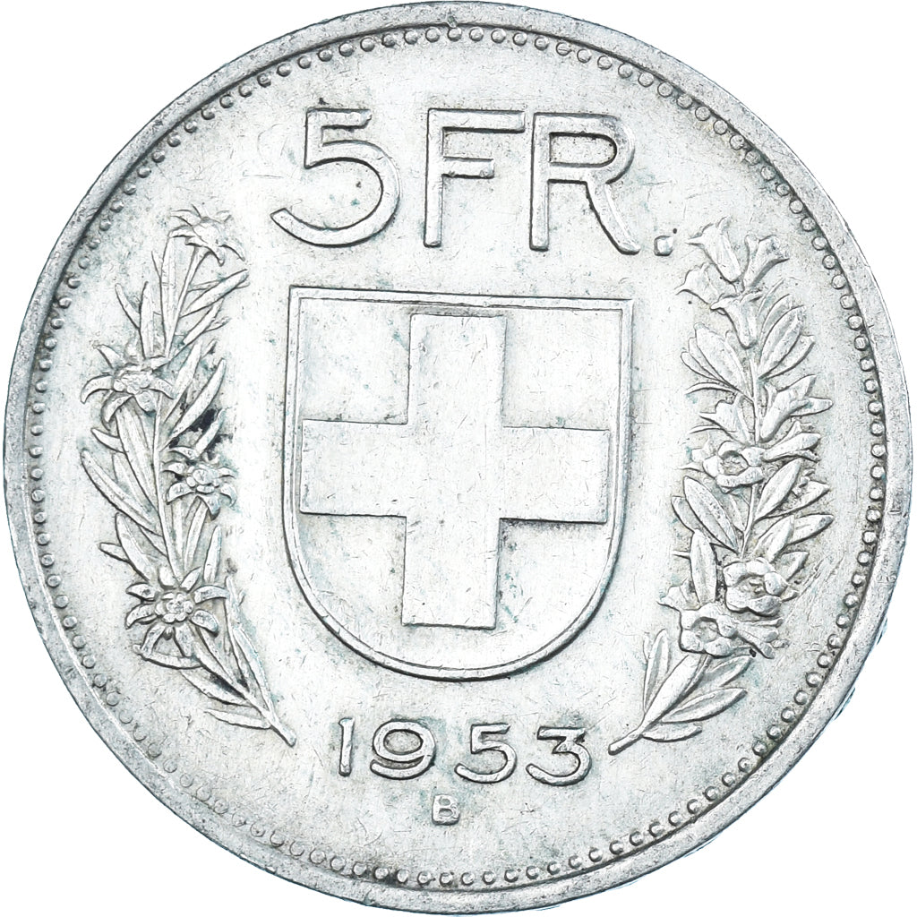 Moeda, Suíça, 5 Francs, 1953, Bern, EF(40-45), Prata, KM:40