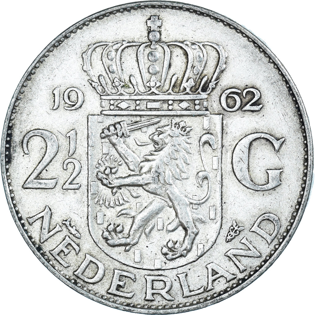 Münze, Niederlande, Juliana, 2-1/2 Gulden, 1962, SS, Silber, KM:185